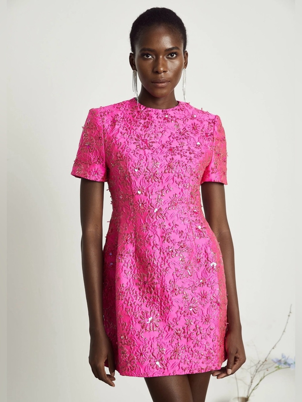 Miss Rosier Celestia Floral Appliqué Embellished Pink Mini Dress XL